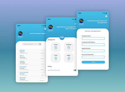 UI Design For Job Application Recorder design graphic design mock up mobile design ui ui mobile application uiux design web design website design