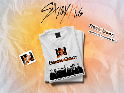 Stray Kids merch back door black branding design figma graphic design illustration logo merch red shirt skz stray kids sweatshot t shirt ui vector white
