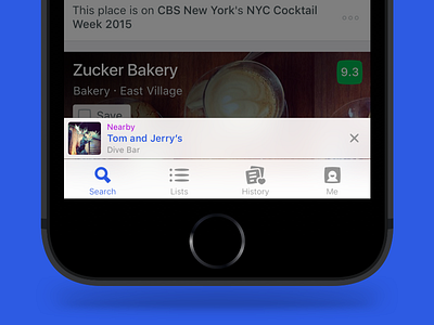 Foursquare - Here Bar apple music blur discovery foursquare ios navigation nearby rdio spotify tab bar ui ux