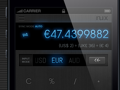 Multi-Currency Calculator/Converter for iPhone calculator converter currency converter dark ui double tap gestural interface ios swipe ui ux