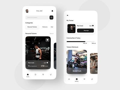Fitness - Mobile App Design app coach design dribbble exercise fitness graphic design gym health ios minimal mobile app mobileui popular sport typography ui virtual reality workout app workouts