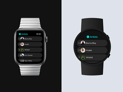 Smartwatch UI - Artists screen 3d animation app branding dailyui design graphic design icon illustration logo minimal mobile motion graphics typography ui uiux ux vector watch web