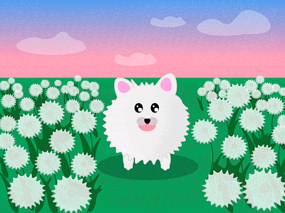 Dandelion Spitz dog flat flowers illustration vector