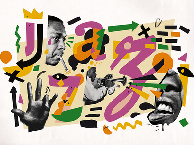 JAZZ Lettering abstract collage coltrane dynamic energetic energy hip hop illustration jazz lettering lettering artist modern music new york popart rap street art trumpet type vector
