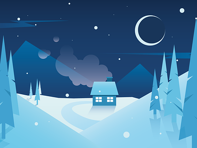 Merry Christmas and a Happy New 2018 blue christmas fairytail greeting card idilic illustration juletid landscape minimalistic night vector winter