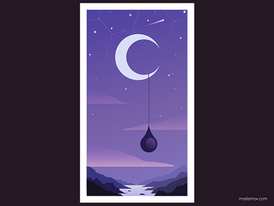 Dawn in an artificial habitat - Christmas Card 2017 card christmas dawn greeting landscape moon night purple river sci fi sky violet