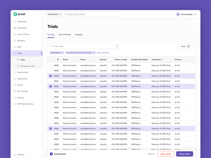 Admin Portal by Felipe Gandara for Aircall on Dribbble