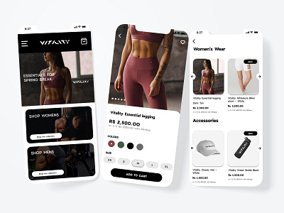 Workout and Gym Clothing Brand - Vitality | Mobile UI Design adobe app design figma graphic design mobile ui uiux ux
