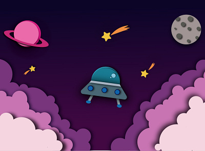 The spaceship app banner branding design graphic design illustration kids paper cut poster ship sign stars universe vector web