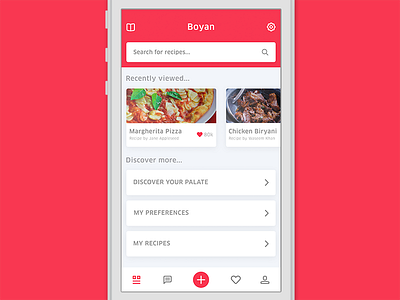 Boyan — Home app design food home recipe screen search user interface