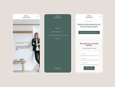 Kate Addamo Website Showcase Mobile design iphone luxury natural squarespace typography uiux vector website website builder