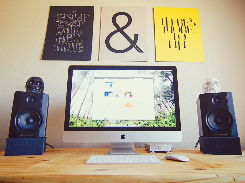 My workspace workspace imac speakers ugmonk desk home office skulls office apple