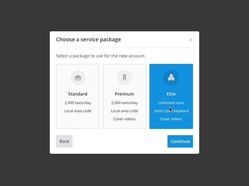 Package Selection Interaction interaction animation principle prototype selection modal ui ux motion
