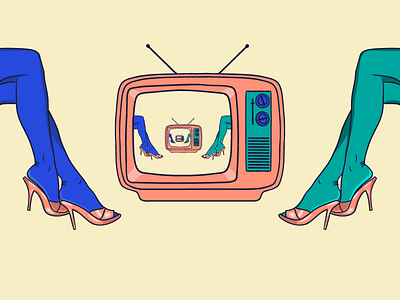 TV Babes heels legs retro tv vector