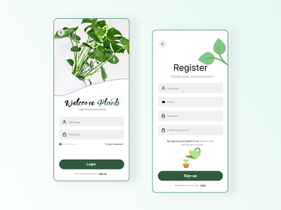 Plant Shop Registration Screens app design design graphic design illustration mobile app plant app registration screen ui vector