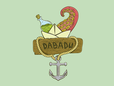 Dabadu anchor bar boat color illustration logo octopus pirate