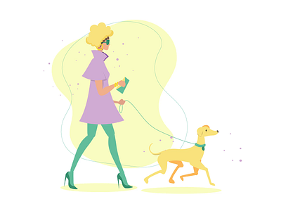 Fashion dog walk aep animation character design dog duik flat girl illustration motion graphics vector walking washion