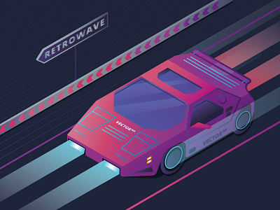 Isometrics Illustration in the style of the 80s 80s adobe car cool cyberpunk design flat illustration illustrator isometrics neon retro retrowave vector w8 vilolet