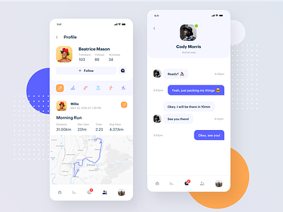 Active Lifestyle - App activity tracker chat patform clean interface exercise planner fitness location tracker mobile profile view social activity platform sport app ui ux