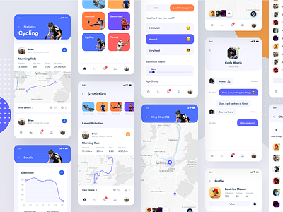 Active Lifestyle - App all Screens activity tracker bright interface clean minimal design exercise planner mobile schedule social activity platform sport app ui ux