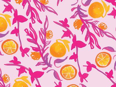 Oranges & Blossoms bold bright design illustration painting pattern pattern design watercolour