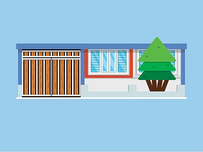 Home Sick flat garage home house illustration pine tree vector window