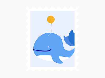 whale sample ballon blue orange stamp whale