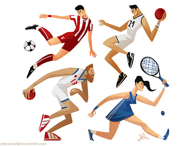 Serbian sportspeople ball basketball character design editorial football illustration player serbia sport team tennis