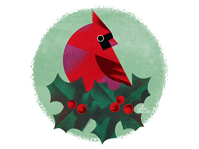 Christmas card- Red Cardinal bird christmas holy illustration winter