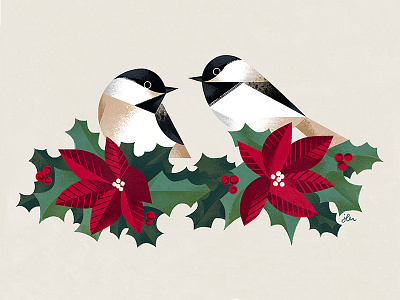 Chickadee holiday card bird birds card chickadee christmas geometric holy illustration