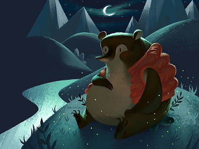 "Zunzarina palata" animal bear character digital drawing illustration moon nature night painting