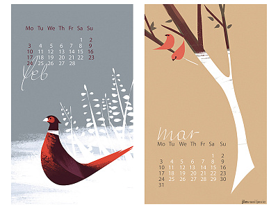 Vojvodina calendar bird calendar design digital graphics illustration nature painting pheasant snow wildlife winter