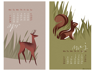 Vojvodina calendar animal calendar deer design drawing illustration nature painting squirrel wildlife