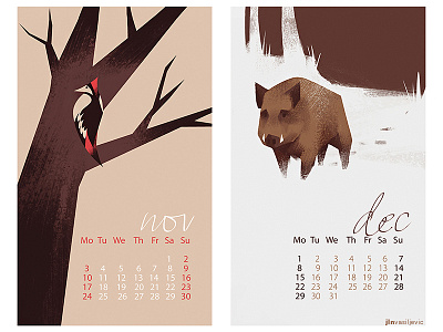 Vojvodina calendar animal calendar design drawing forest hog illustration nature painting snow wildlife winter
