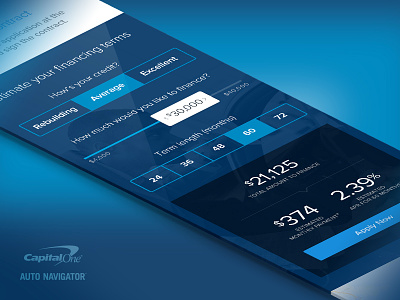 Auto Loan Financing Calculator auto navigator calculator capital one flat iphone mobile prototyping responsive selector slider ui ux