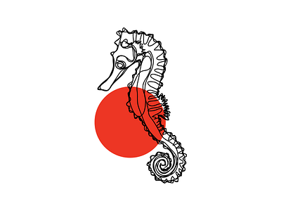 identity, fear black circle design draw dribbble hessanmadr illustrator line art lineart red redhorn seahorse