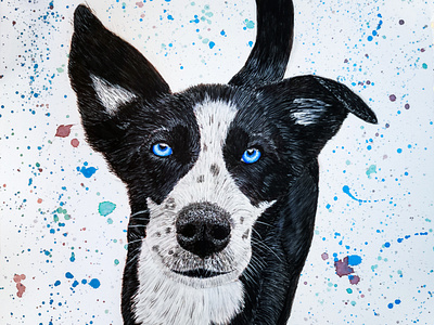 Dog Portrait - Kiki acrylic animal animals art blue eyes dog dog portrait fur gouache gouache painting paint painted painting portrait