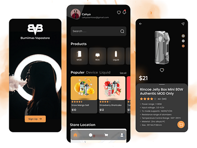 Bumimas Vapestore app figma mobile ui uiux vape vapeshop vapestore