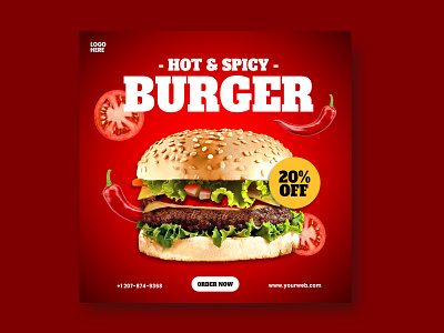 Hot & Spicy burger - social media banner design instagram banner design social media banner social media design social media templates