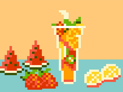 Pixel fruit tea drinks fruit illustration pixel tea