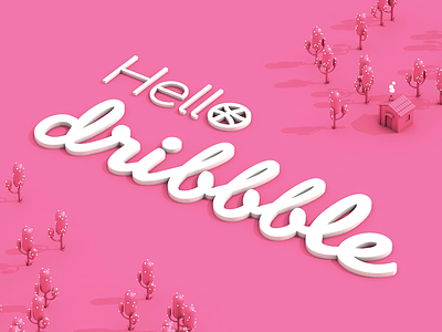 Let the game begin ! 3d dribbble first forest hello invite iso isometric pink tree world
