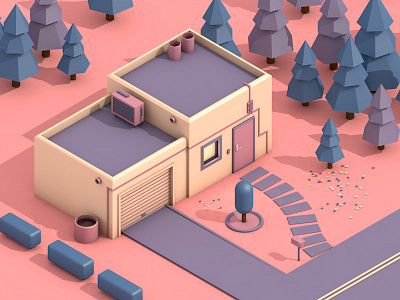 Candy house 3d c4d color forest house illustration iso isometric tree