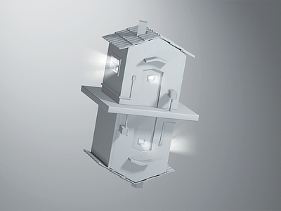 Flying house 3d abstract c4d design house illustration iso isometric light minimal space white