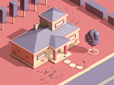 Candy house! 3d c4d candy celaire city color house illustration isometric pink tree