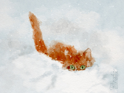 Fluffy February animal cartoon cat cute digital art fluffy illustration watercolor winter