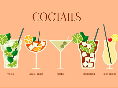 Cocktail set, summer cocktails, vintage cocktails mojito