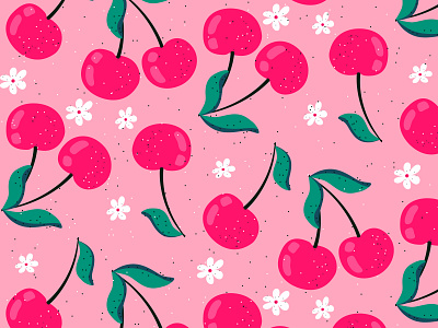 cherry patern on pink background