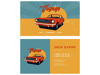 Business card in retro style for a taxi service. bussiness card design graphic design illustration vector