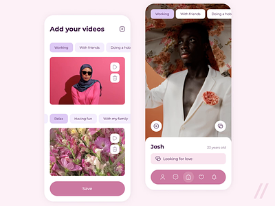 Dating App animation app dashboard dating app design interface mobile mobileapp mobileui motion onlinedating ui ui design uiux ux
