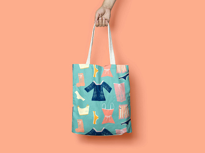 Tote bag. Colorful hanging clothes seamless pattern. clean clothes clothesline clothing colorful different drying fresh hang hanging illustration laundry line new rope shirt vector vibrant washing wind